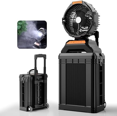 WESTTREE Misting Fan Portable Rechargeable with 4 Gal Large Bucket, Mist Fan with Retractable Handle & Oscillating Mister Outdoor Camping Cooling Fan for Patio/Beach/Fishing/Golf/Travel Essentials by WESTTREE