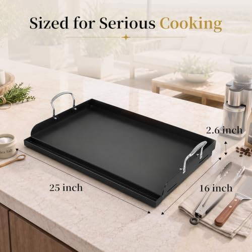 QuliMetal 25" x 16" Pre-Seasoned Cast Iron Flat Top Griddle - Image 3