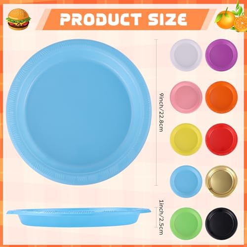 Plastic Plates 9 Inch Plastic Solid Round Party Dessert Dinner Plates for Weddings Party BBQs Birthday Camping and Anniversary (30, Blue) - Image 3