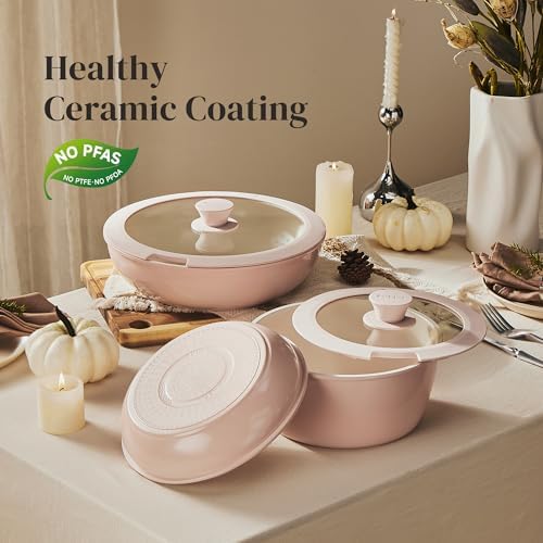 Redchef 16pcs Ceramic Pots and Pans Set, RV Cookware Set for Camping, Pink - Image 2