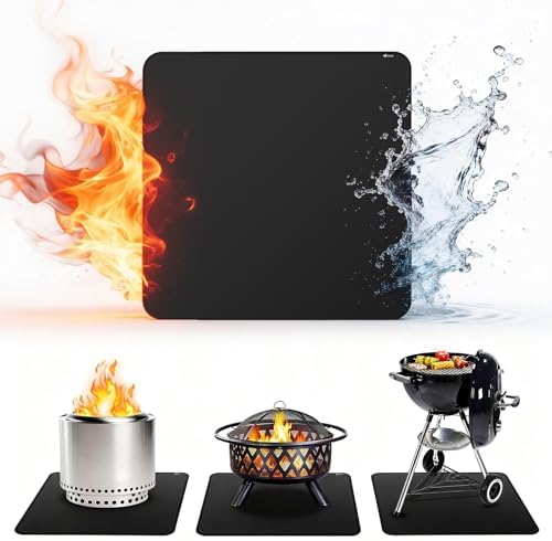 FLASLD Heavy-Duty Under Grill Mat 59inch Square Fire Pit Mat,3 Layers Fireproof Waterproof Grill Pads Protect for Deck,Patio,Outdoor Charcoal,Smokers,Wood Floor,Indoor Black Fireplace Mat Reusable by FLASLD