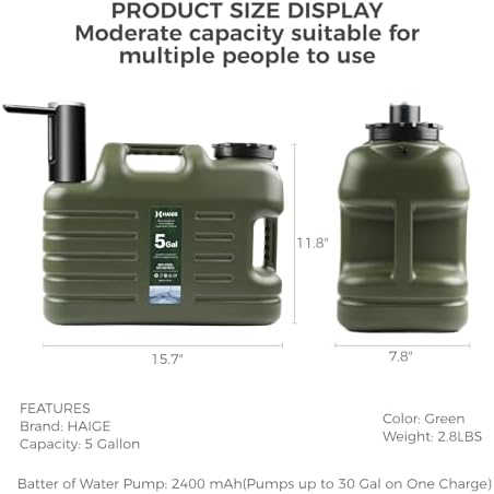 HAIGE 5 Gallon Water Jug with Automatic Touch Control Pump for Outdoors Camping Hiking - Image 3