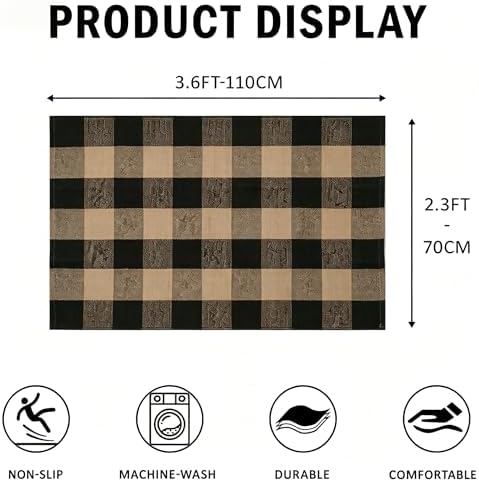 SEEKSEE Fall Decor Buffalo Plaid Outdoor Rug 27.5x43 Coffee and Black Front Door Mat, Layering Rug for Porch, Washable Doormat, Front Porch Rug for Outdoor Entrance Entryway Patio Porch Decor - Image 2