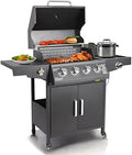 Propane Gas Grill 4 Burners with Side Burner Freestanding Grill Cart with Wheels for Outdoor Garden Cooking Barbecue Grill, Black by PolarAurora