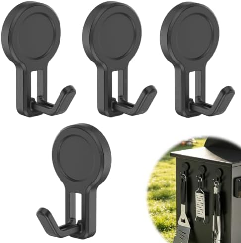 4 Pack Magnetic Grill Hooks, Strong Magnetic Hook for Grill, Rust Proof & Heavy Duty Outdoor Magnetic Hooks, Grills Magnetic Hooks for Barbecue Tool, Outdoor Hanging, Refrigerator, Grill, Kitchen by SKNOOYLIGHT
