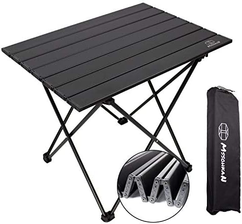 MSSOHKAN Camping Table Folding Portable Camp Side Table Aluminum Lightweight Carry Bag Beach Outdoor Hiking Picnics BBQ Cooking Dining Kitchen Black Medium by MSSOHKAN