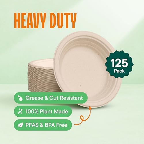100% Compostable Deep Dish Plates - 9 Inch [125-Pack] Heavy Duty Brown - Image 2