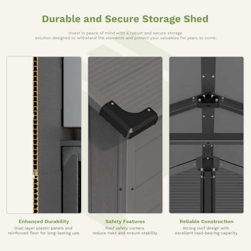 Patiowell 6x10 FT Plastic Outdoor Storage Shed with Floor, Dark Grey - Image 5