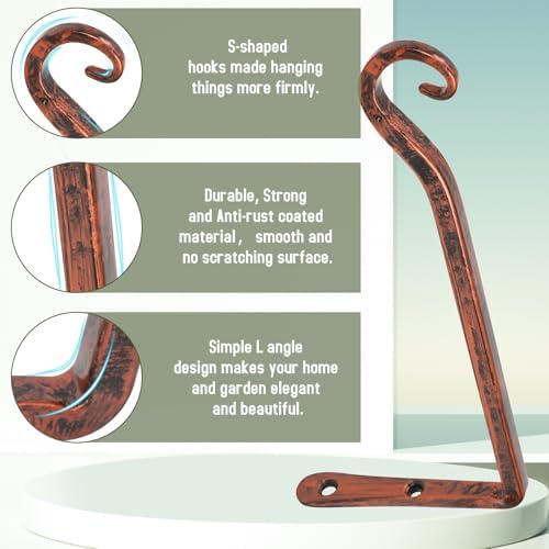FEED GARDEN 2 Pack 10 Inch Hanging Plant Bracket Wall Hooks Decorative Plant Hangers for Outdoor Hanging Bird Feeders, Wind Chimes, Plant Baskets, Antique Bronze - Image 3