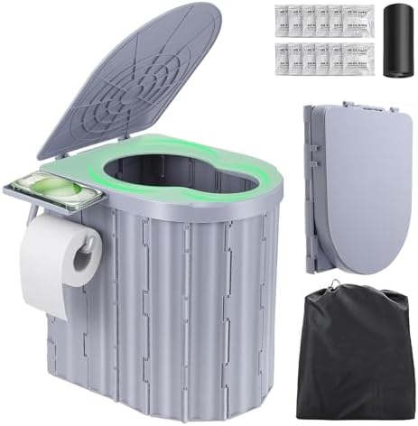 Sckee Camping Toilet, Portable Toilet for Adults, Portable Travel Folding Toilet with Lid and Paper Holder, Compact Potty for Car, Camp Toilet Portable Toilet for Camping, Hiking,Truck, RV, Beach by Sckee