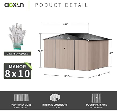 Aoxun 8x10 FT Shed Outdoor Storage Shed with Base, Brown - Image 3