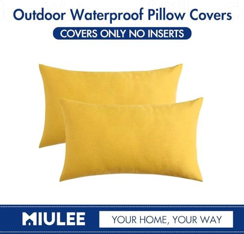 MIULEE Decorative Outdoor Pillow Covers Lumbar Waterproof 12x20 Yellow - Image 6