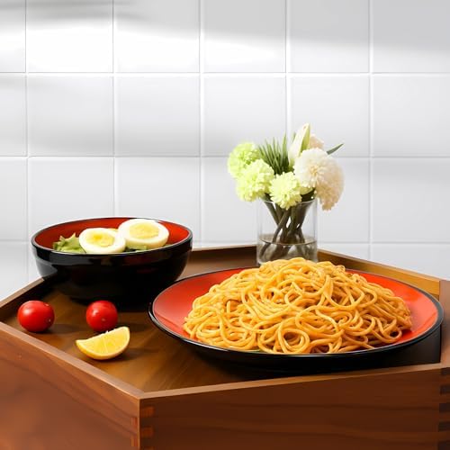 TP 12-Piece Melamine Dinnerware Sets, Service for 4, Glossy Black&Red - Image 3