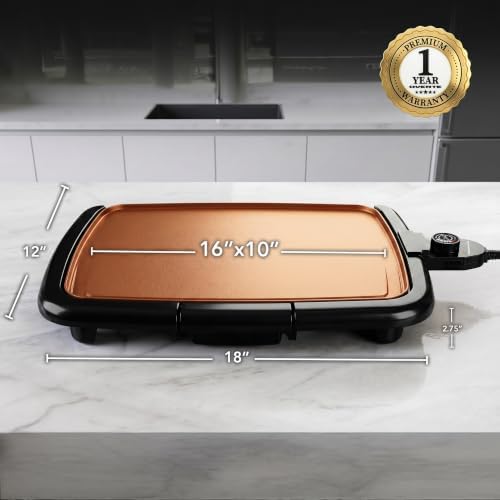 OVENTE Electric Griddle with 16 x 10 Inch Non-Stick Plate, Copper GD1610CO - Image 6