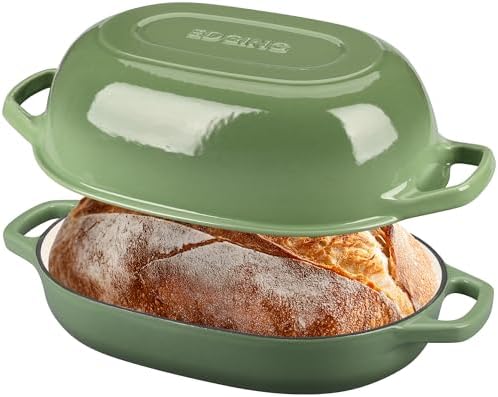 EDGING CASTING Enameled Cast Iron Oval Dutch Oven Pot with Lid, Dutch Oven for Sourdough Bread Baking, Bread Oven, Bread Dutch Oven, Oval Bread Pan, 7qt, Pistachio Green - Image 3
