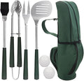 POLIGO 7PCS Golf-Club Style BBQ Tool Set Grilling Tools with Rubber Handle - Stainless Steel Grill Accessories for Outdoor Grill Set Premium Grill Utensils Set Fathers Day Birthday Gifts for Men Green by POLIGO