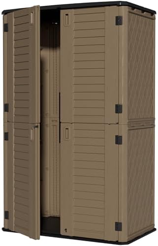 ZZM Large 67 Cu.ft Waterproof Storage Shed, Outdoor Storage Cabinet，Durable Resin Sheds for Patio Furniture, Garden Tools, Pool Accessories, Mower Storage (Coffee) by ZZM