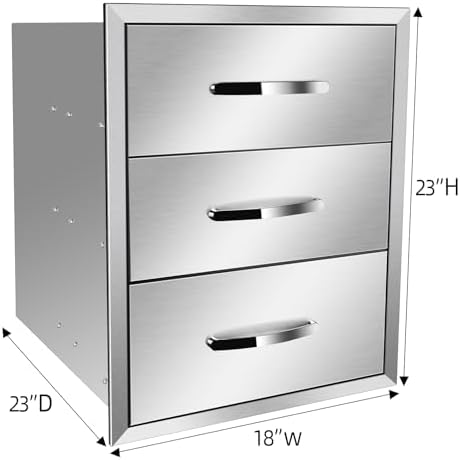 Pull Out Trash Drawer, Lower Sliding Rails Stainless Steel Roll Out Trash Bin Pull Out Tray With Handle For Outdoor Kitchen BBQ Island Grill Station,Three Drawers - Image 2