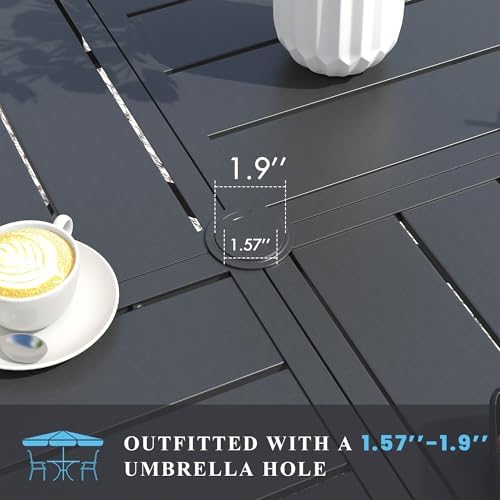 VICLLAX Patio Dining Set for 6, All Weather Metal Outdoor Furniture Set- 47" Round Patio Table and Chairs, Black Tabletop and Blue Fabric - Image 2