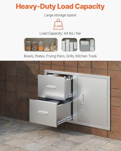 VEVOR Outdoor Kitchen Drawers 32.5" W x 21.7" H x 20.5" D Stainless Steel - Image 5