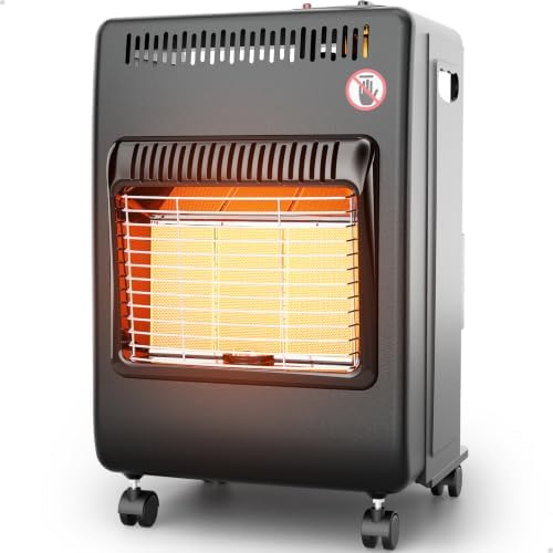 WELLUCK Propane Heater Indoor Outdoor With ODS & Tip-over Protection Flare-Free Ignition 6000 to 18000 BTU 3 Modes Portable Cabinet Heater for Patio Garages Camping Workshops Construction Black by WELLUCK