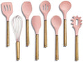 Country Kitchen Non Stick Silicone Utensil Set with Rounded Wood Handles for Cooking and Baking, 8 Piece Set, Pink by CountryKitchen