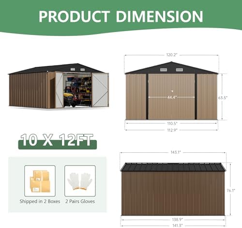 Devoko 10x12 FT Outdoor Storage Shed, Brown - Image 3
