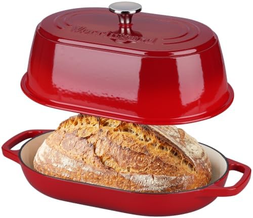 VORRINGARD Enameled Cast Iron Dutch Oven Pot with Dome Lid, Oval Bread Oven for Homemade Sourdough Bread Baking, Oven Safe up to 500°F, 6 Quart, Red by Unknown