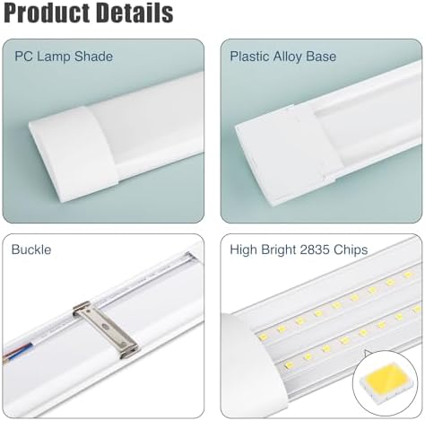8 Packs 3FT LED Batten Light with 50cm Cable, Slim Ceiling Surface Mounted Light, 30W, 4000K, IP20, LED Ceiling Lamp for Garage, Shop, Hallway, Office, Market - Image 5