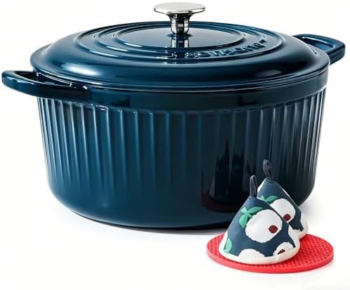 SENSARTE 6.5QT Enameled Cast Iron Dutch Oven Pot with Lid&Cotton Potholders by SENSARTE