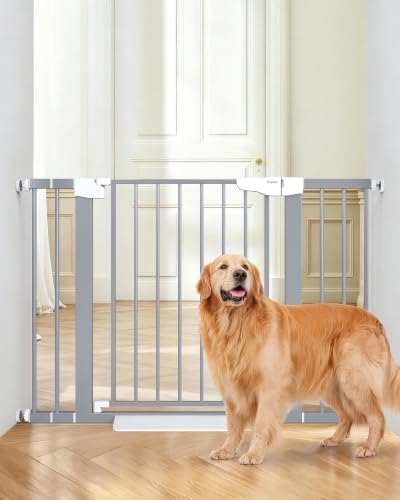 Cumbor 30-46" Baby Gate for Stairs, Auto Close Dog Gate Indoor Gray by Cumbor