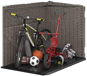 Suncast 5.9 ft. x 3.7 ft Horizontal Stow-Away Storage Shed - Natural Wood-Like Outdoor Storage for Trash Cans and Yard Tools - All-Weather Resin, Hinged Lid, Reinforced Floor - Made in the USA - Image 2