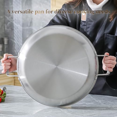 DELARLO Paella Pan With Lid 14 Inch Tri-Ply Large Stainless Steel Nonstick Frying Pan,Induction Skillets,Fast Heating Cookware,Indoors Outdoors,paelleras para 12 personas Jumbo Cooker - Image 4
