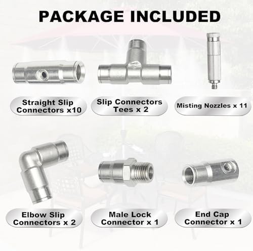 Brass Patio Misting Kit – 11pcs Brass Micro-Nozzles & 16pcs 3/8″ Slip Connectors for Outdoor Cooling (UNC 10/24, 0.012″ Precision Orifice, 15-280 psi) - Image 4