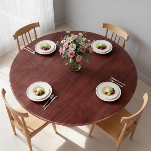 LUSHVIDA Round Tablecloth, Fitted Table Cloth for 45"-56" Tables, Mahogany - Image 2