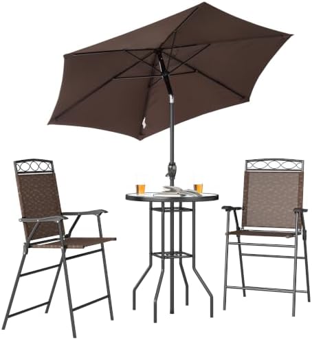 Outsunny 4 Piece Outdoor Bar Set with Umbrella, Patio Dining Set Brown by Outsunny