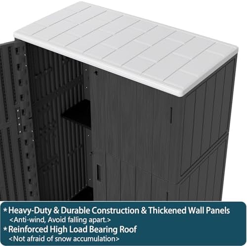 HOMSPARK Outdoor Storage Shed 57 Cu.Ft, All-Weather Resistant Resin Garden Sheds & Outdoor Storage Clearance with Floor, Double-Layer Plastic Tool Sheds for Patio, Garden & Lawn (Black) - Image 6