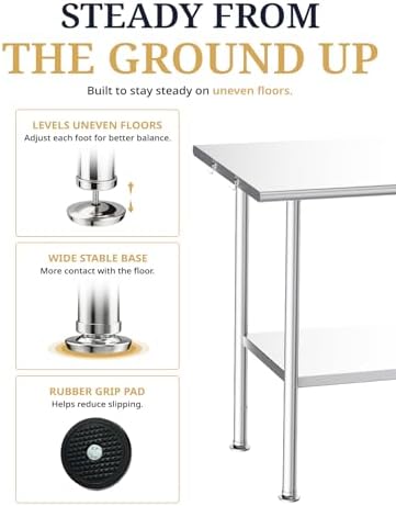 Atelicf NSF Stainless Steel Prep Table 24X60 inch, Rounded Flat Top - Image 5
