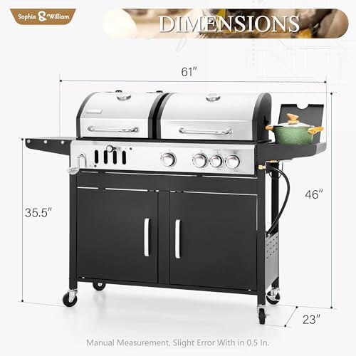 Sophia & William Charcoal and Gas Grill Combo with Side Burner, Dual Fuel - Image 6