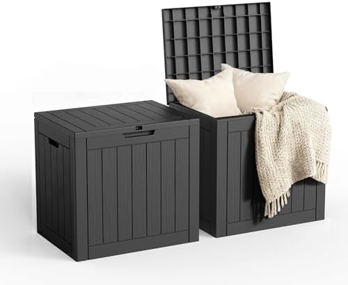 35 Gallon Outdoor Storage Box, Large Resin Deck Box for Patio Cushions, Garden Tools, Pool Accessories, Waterproof and Lockable Design, Storage Bench for Backyard & Deck(Black) by ASKPASS