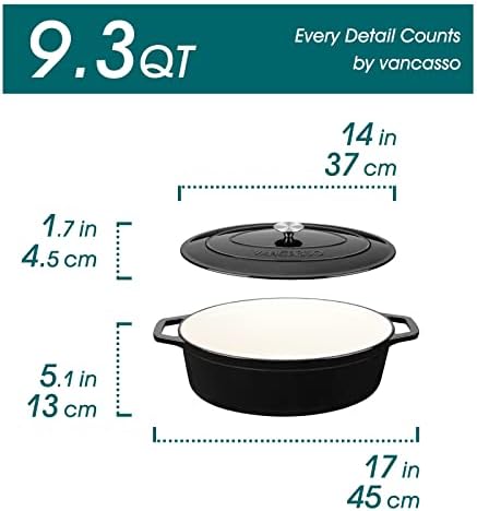 vancasso 9.3 Qt Oval Enameled Cast Iron Dutch Oven with Lid, Black - Image 2