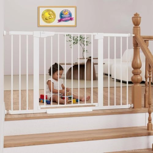 Cumbor 29.7-51.5 in Extra Wide Baby Gate for Stairs, Dog Gate Indoor White by Cumbor