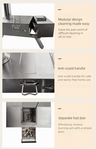 Outdoor Wood-Fired Pizza Oven, Stainless Steel, 26x15x29 Inch, Split Design with Separate Fuel Box, Heat-Shield Handle, for Camping and Home Gatherings - Image 6