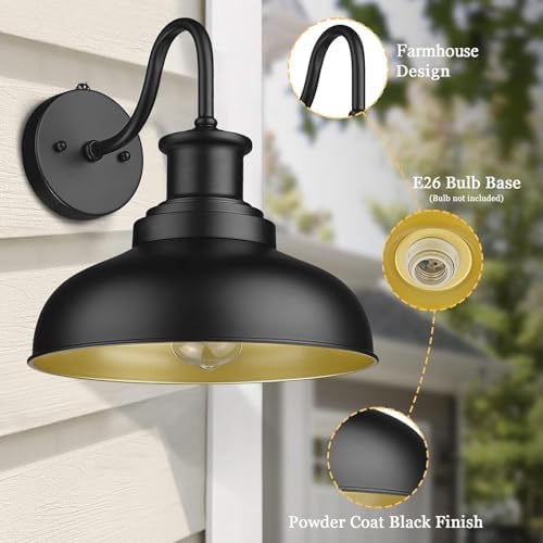Dusk to Dawn Outdoor Barn Lights Outdoor Wall Sconces Farmhouse Exterior Wall Mount Light Vintage Outside Lighting Fixture Industrial Black Lanterns for Porch Garage Shed Patio, 4 Pack - Image 4