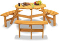 6-Person Circular Outdoor Wooden Picnic Table for Patio, Backyard, Garden, DIY w/ 3 Built-in Benches, 1720lb Capacity - Natural by QUAWIP