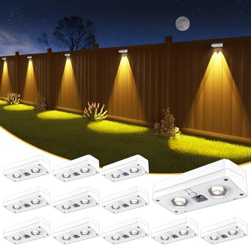 JOFIOS Solar Fence Lights 12 Pack, 50 Lumens Outdoor Fence Solar Lights with 12 Modes RGB Color Glow LED Solar Lights Outdoor Waterproof for Patio, Backyard, Deck, Fence, Railing.（White Shell） by JOFIOS