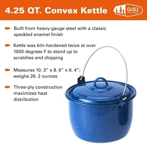 GSI Outdoors Convex Kettle for Soup, Stew, or Water Pot - Camping, Enamelware, 4.25 qt - Image 2