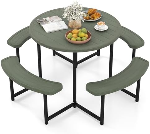 Tangkula 8 Person Round Picnic Table with 4 Benches by TANGKULA