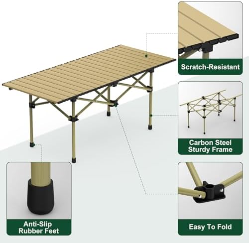 TeqHome Portable Camping Table, Camping Table Foldable with Carrying Bag, Ultralight Carbon Steel Beach Table Indoor Outdoor for Camping Picnic BBQ Beach Party Patio Fishing Carbon Steel - Image 5