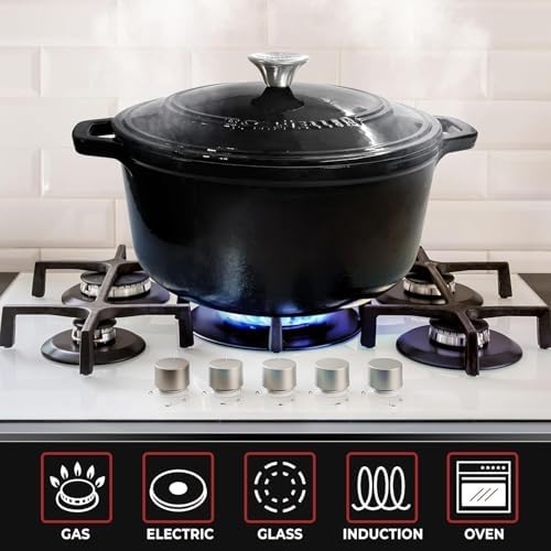 MUELLER HOME 4.5 QT Enameled Cast Iron Dutch Oven, Heavy-Duty Casserole Dish and Braiser Pan with Lid and Stainless Knob, Oven-Safe up to 500° F & Across All Cooktops, Black - Image 5